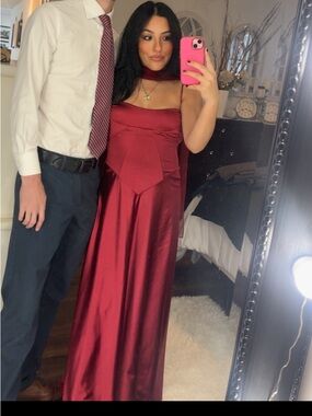 Satin Burgundy Halter Evening Gown